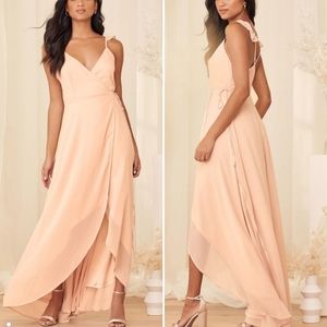 Lulu's | Here's to Us Blush Pink High-Low Wrap Evening Formal Gown Maxi Dress S